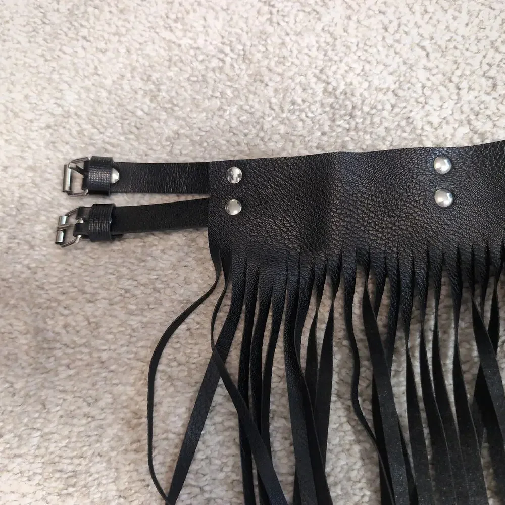 Faux Leather Fringe Waist Belt